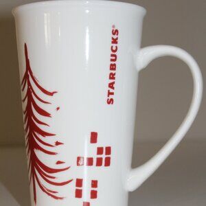 Starbucks Mug Cup Red White Christmas Tree Cubes 17.8 fl. oz. Coffee Tea Cocoa